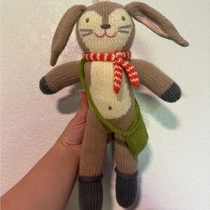 Blabla Knitted Plush Doll 13" Cotton Brown Rabbit Pierre Bunny W Scarf & Satchel